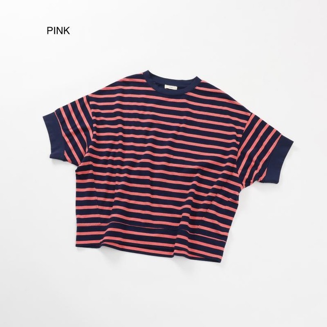 16/-ボーダー天竺ワイド5分袖Tシャツ
