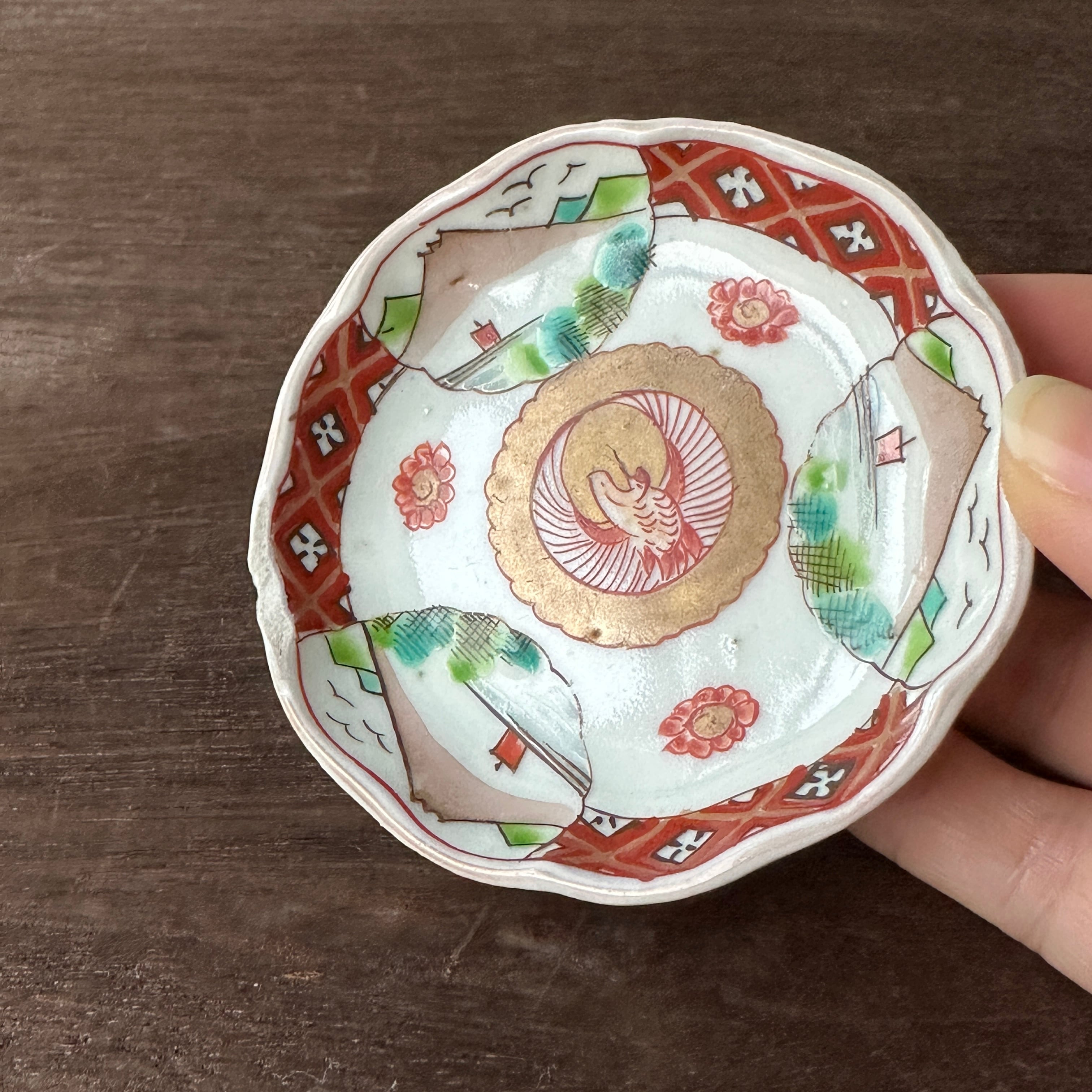 小皿　取り皿　明治初期　富士　夕焼け　朝焼け　月　金彩　吹き掛け　訳あり　窯傷 小皿取り皿明治初期富士夕焼け朝焼け月金彩吹き掛け訳あり窯傷