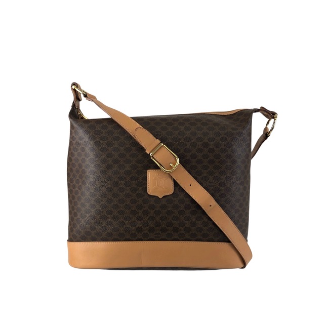 CELINE セリーヌ マカダム ショルダーバッグ ブラウン ブラゾン型押し PVCレザー vintage ヴィンテージ オールド g3s2vt