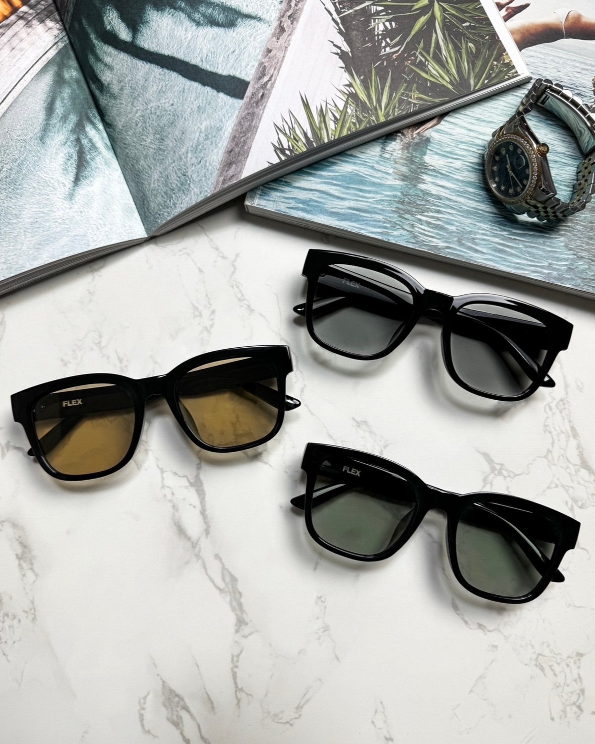 調光・偏光レンズ搭載【3colors】square wide sunglasses | FLEX公式 