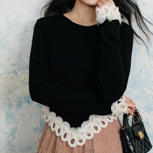 フラワーディテールリブニットトップ　A2361