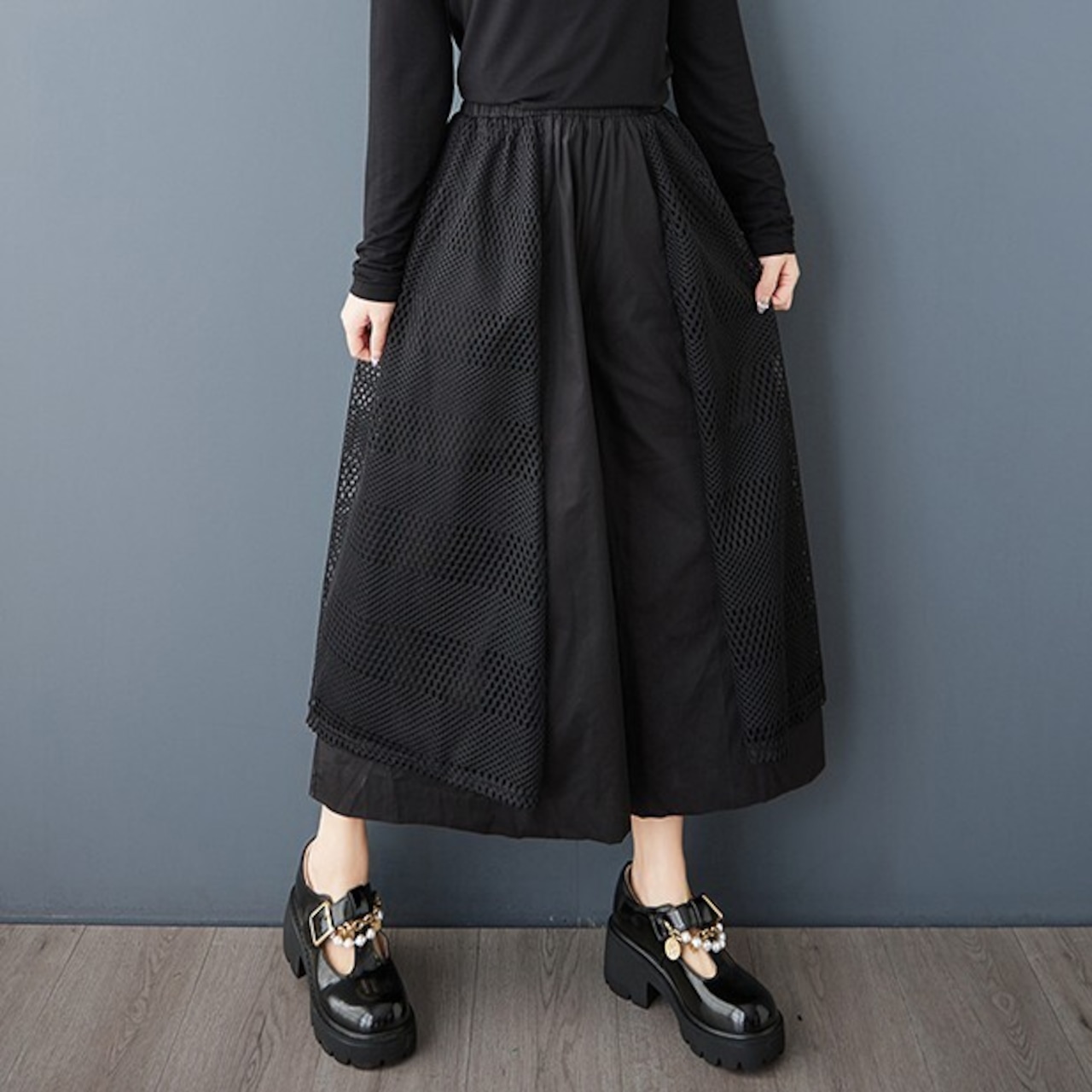 メッシュレイヤード クロップドパンツ 00056