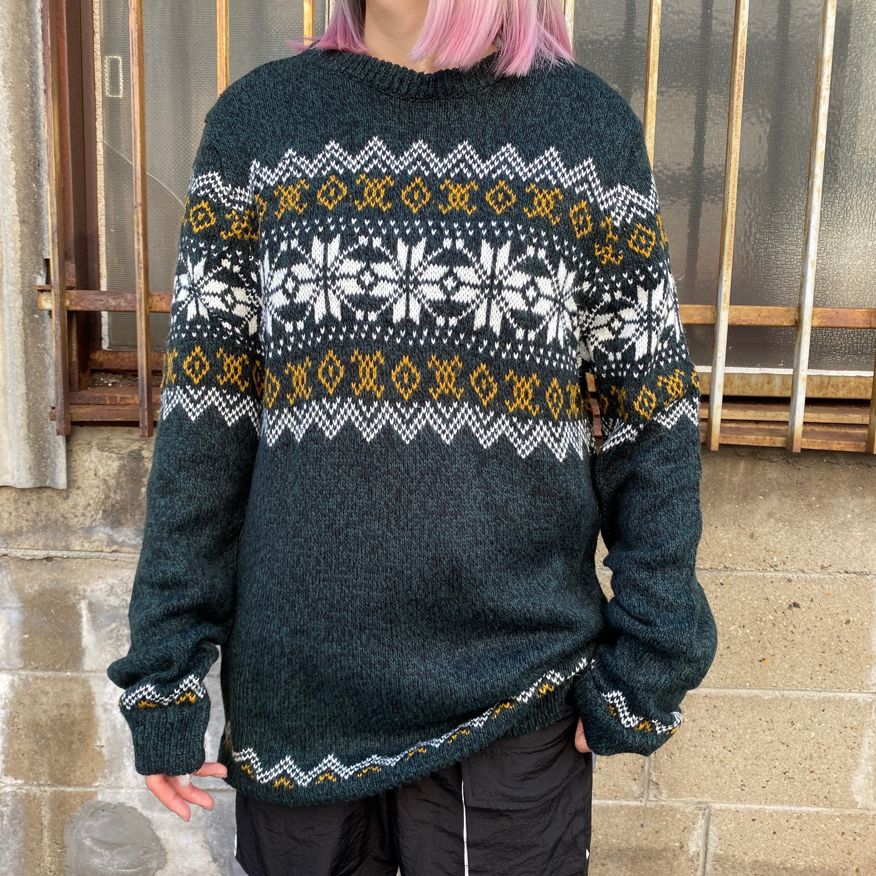 PULL&BEAR ノルディック柄 アクリル ニットセーター メンズL 古着 雪の 