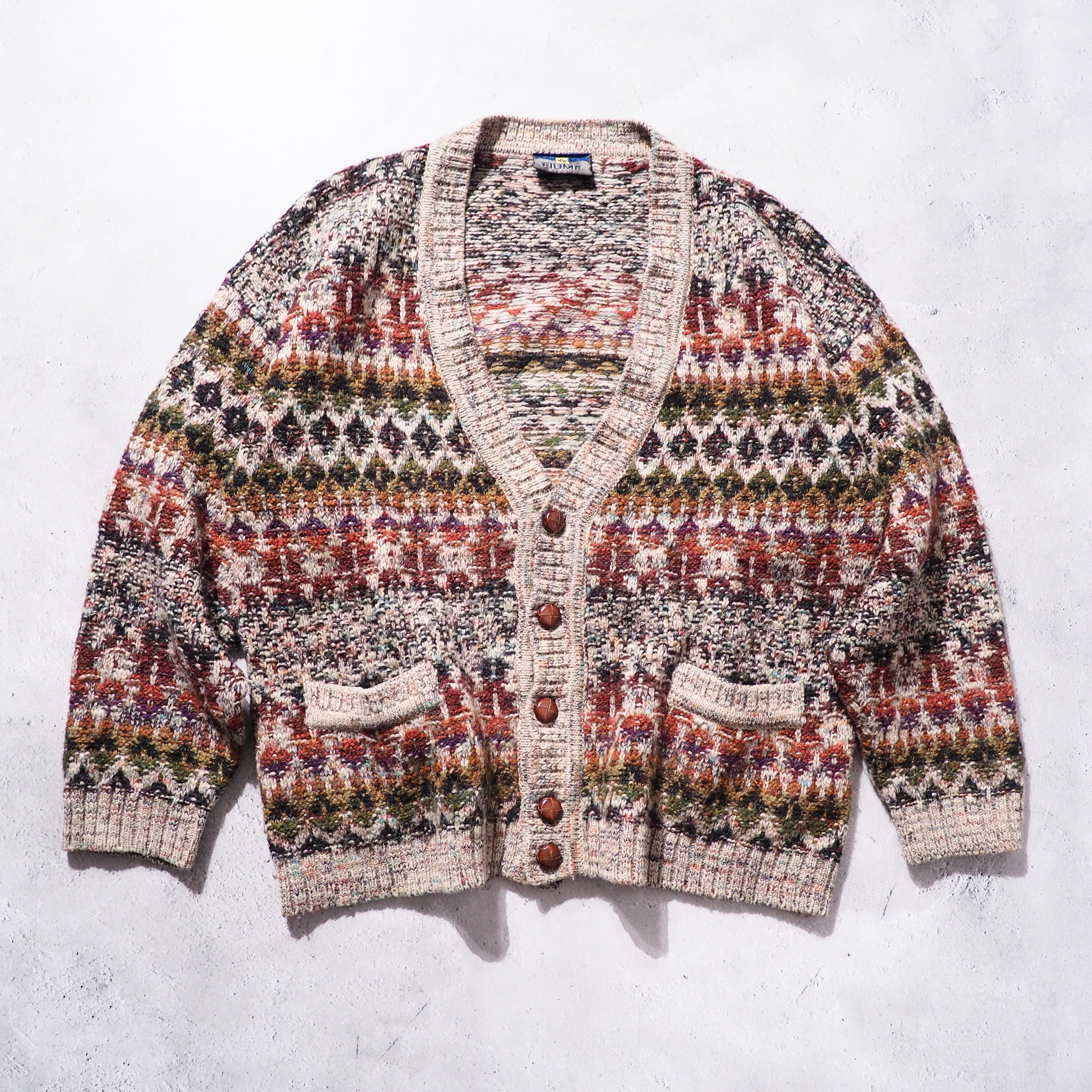 ” 極彩 ” Richly multi color plain weave vintage loose knit cardigan