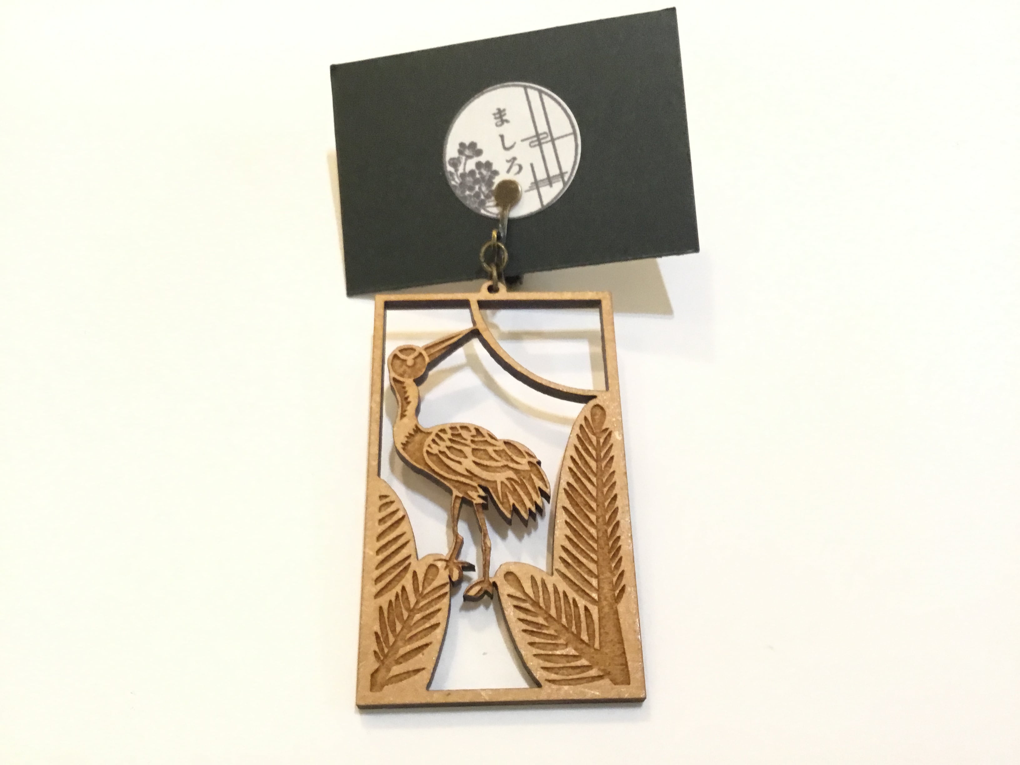 ピアス変更可能 ましろ 花札イヤリング 松に鶴 京都 路地裏3坪雑貨店