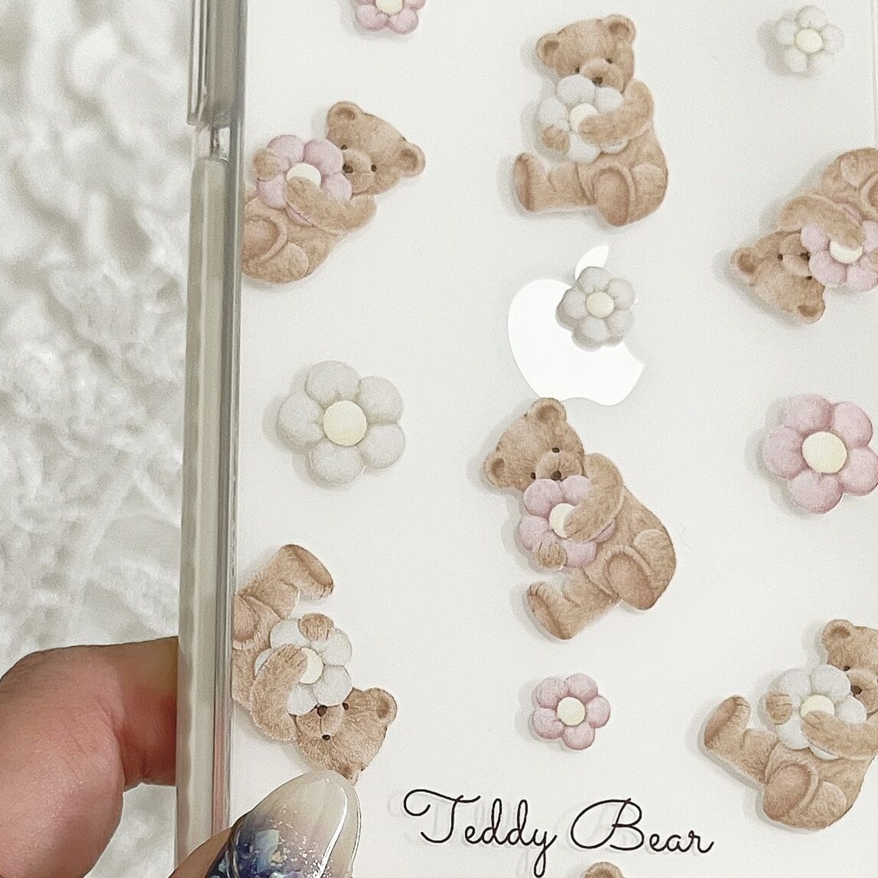 【ネーム入り】Flower Cushion Bear【耐衝撃クリアケース】B43