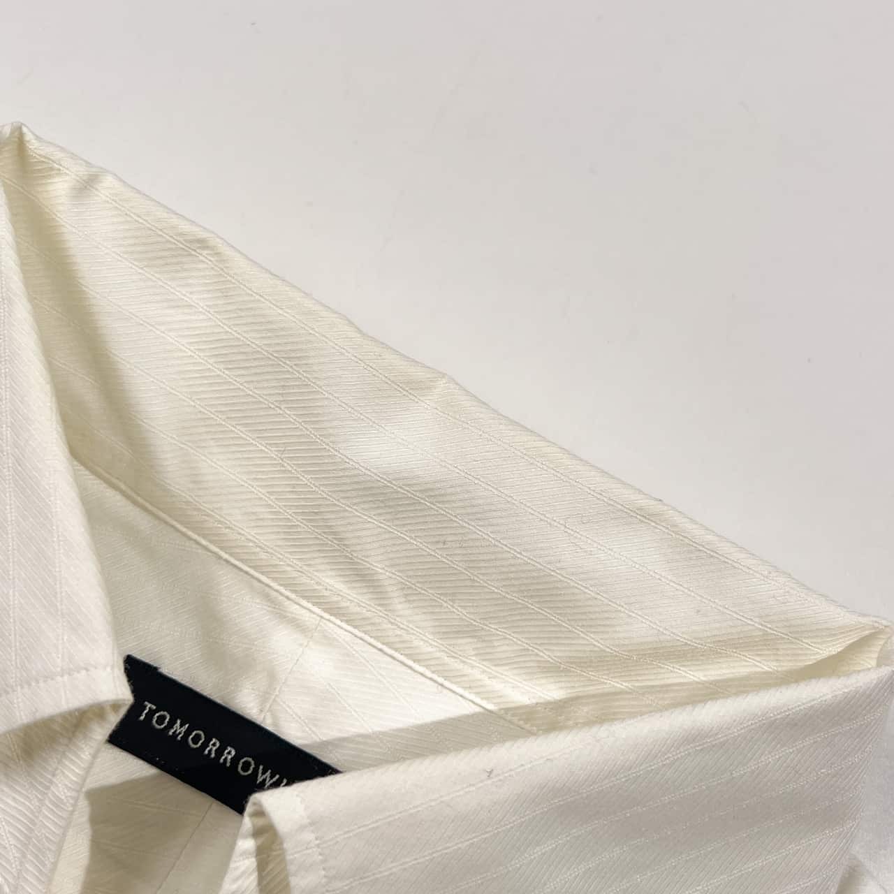 TOMORROWLAND トゥモローランド ストライプ スキッパー BD ボタンダウン 長袖シャツ L/ホワイト メンズ