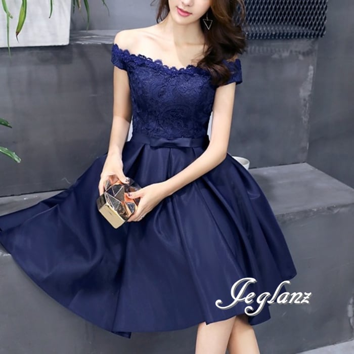 パーティドレス ワンピース 切替 レース 背中 編み上げ オフショル エターナル ♪ (M5761)★ ζ