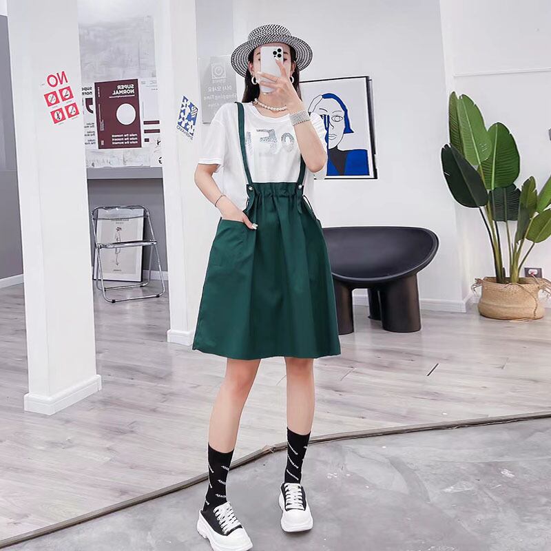 サマーラウンドネックギャザースカート 大きめサイズ 大人ガーリー スウィート キュート カジュアル 夏物 Oネック ステッチ ミックスインファッション87972891563