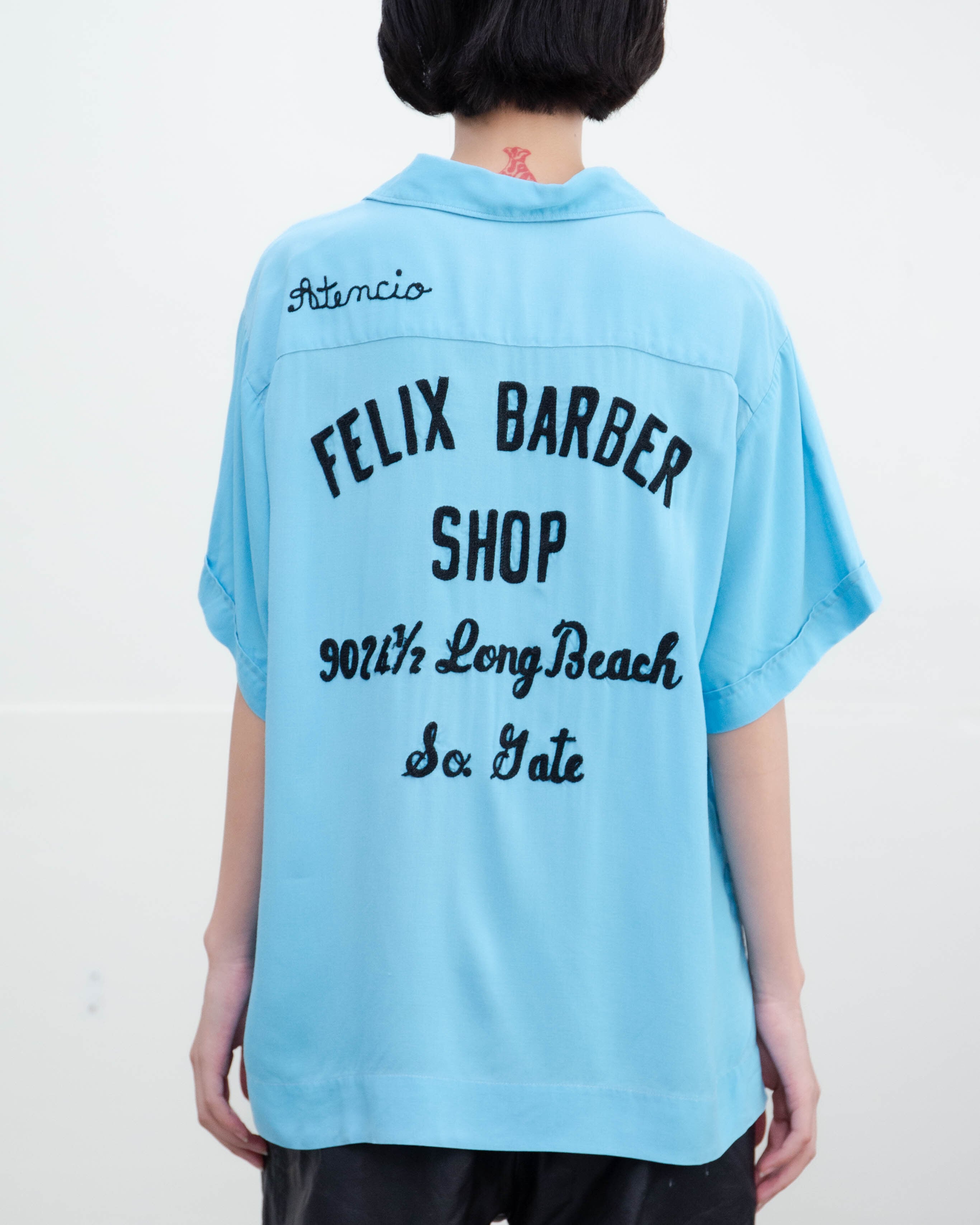 1950-60s open collar lettered rayon shirt | LUIK FINN