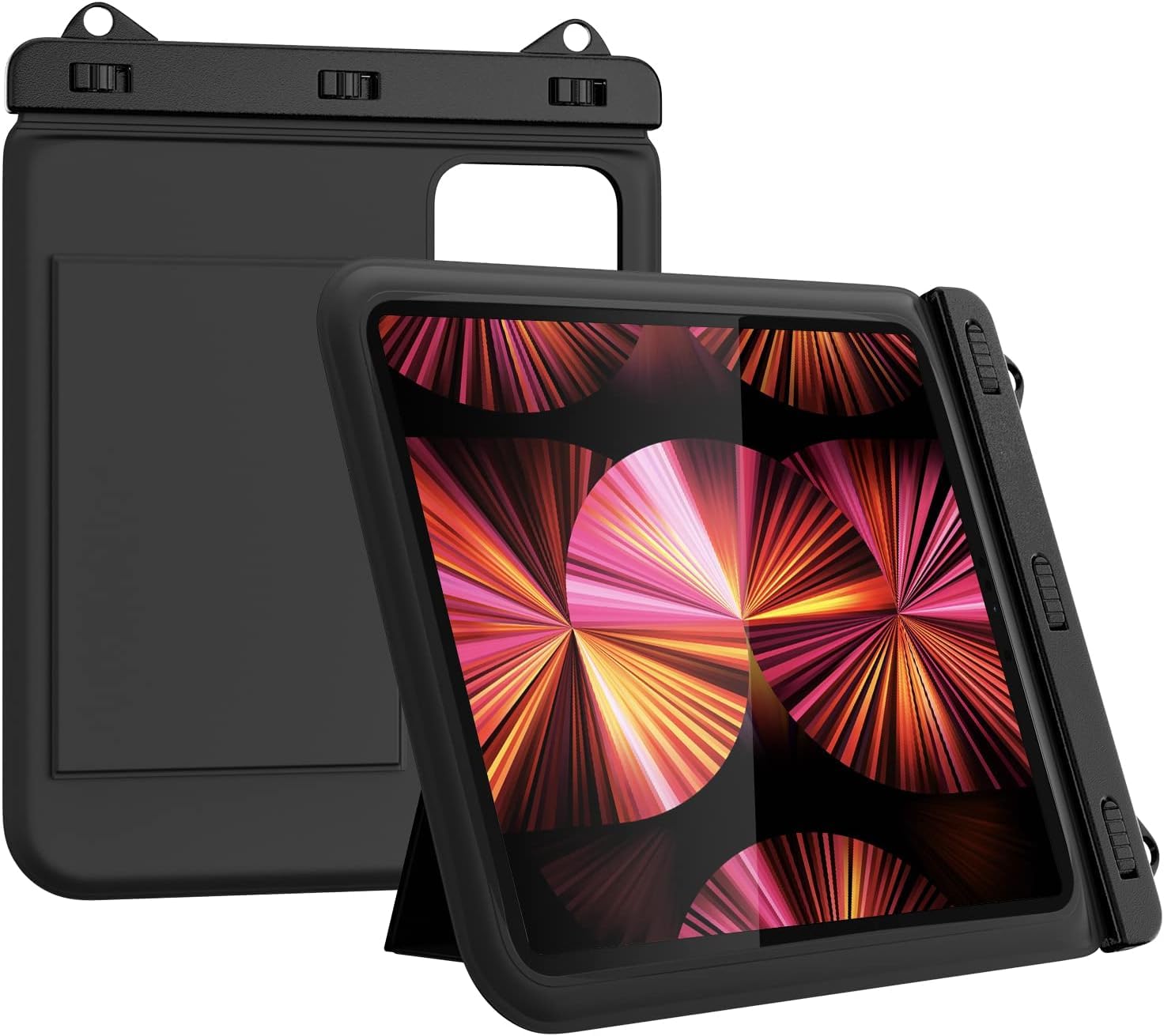 【数量限り】MoKo タブレット防水ケース 11インチまでのタブレット用 スタンド付き 防水カバー 首掛けひも付き 浴室 プール 水泳 砂浜 海水浴 iPad A16 2025 /Air 11インチ 2025/ iPad第9/8/7 /Air6/5/4 /Pro5/4/3/2/1などに対応 Black