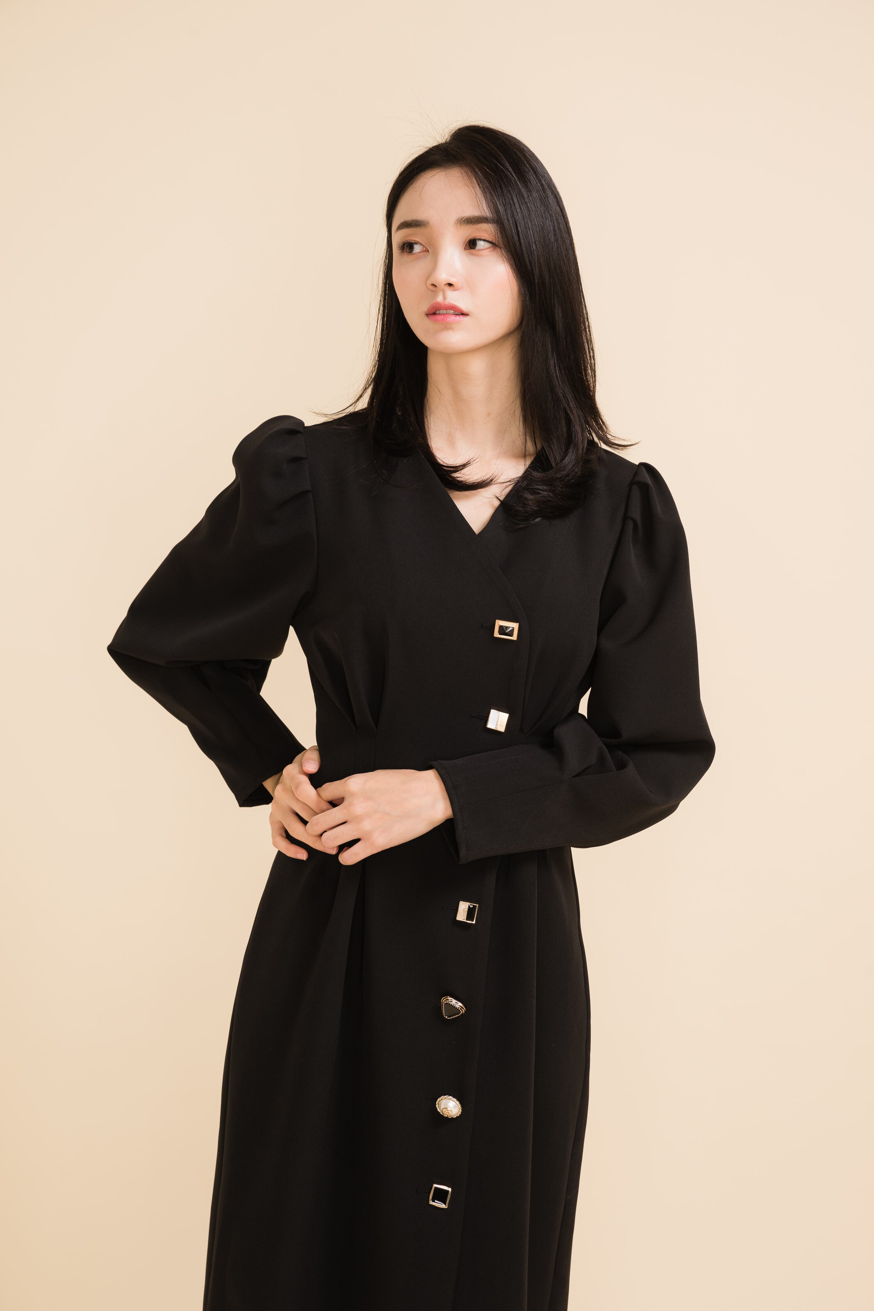 ワンピース 韓国ワンピース フロントボタンワンピース 送料無料 3color 高品質素材 Champang
