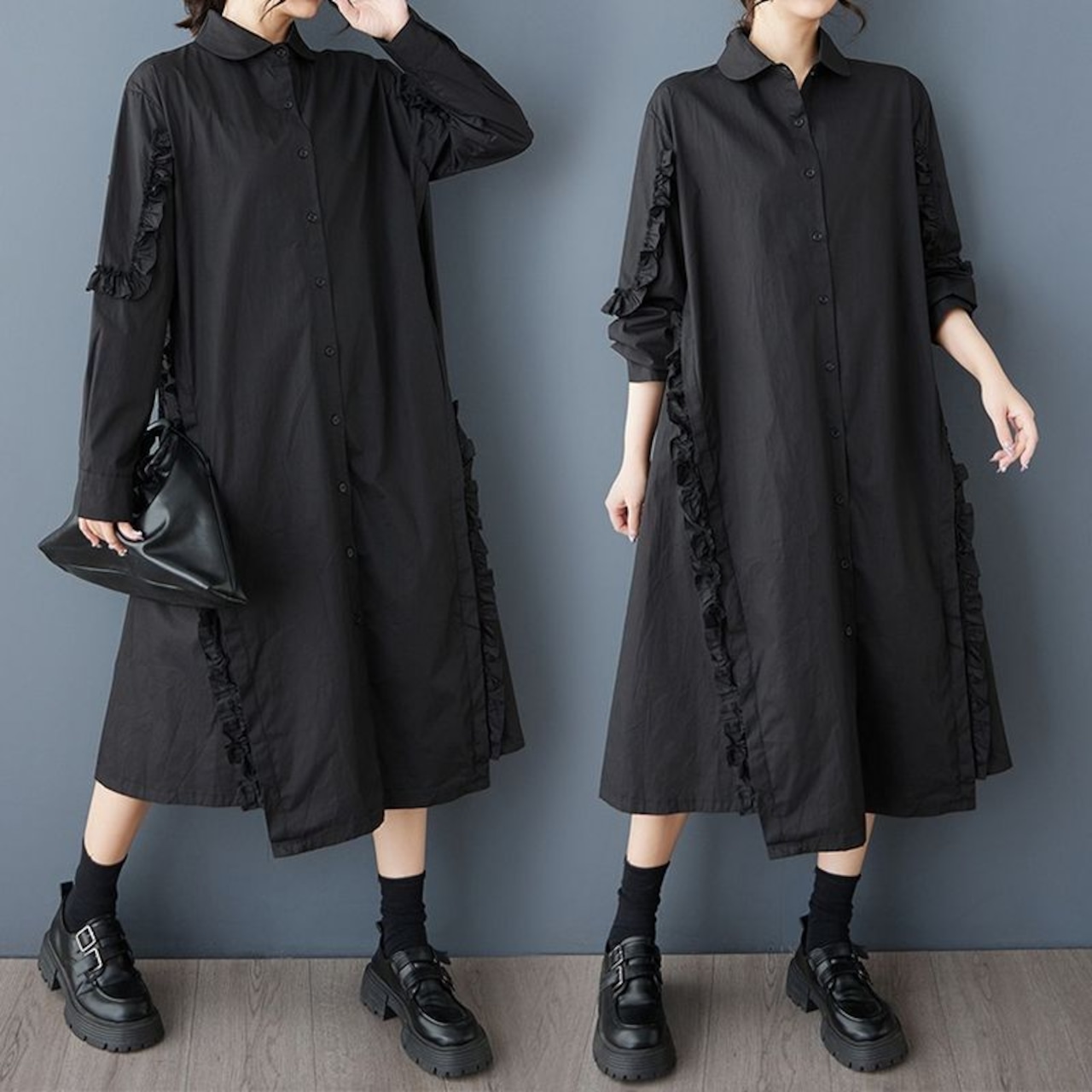 フリルスリーブ シャツドレス 00133