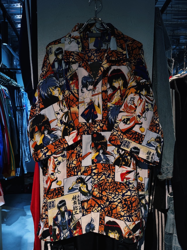 【D4C】90's "Rurouni Kenshin" cartoon pattern open color shirt