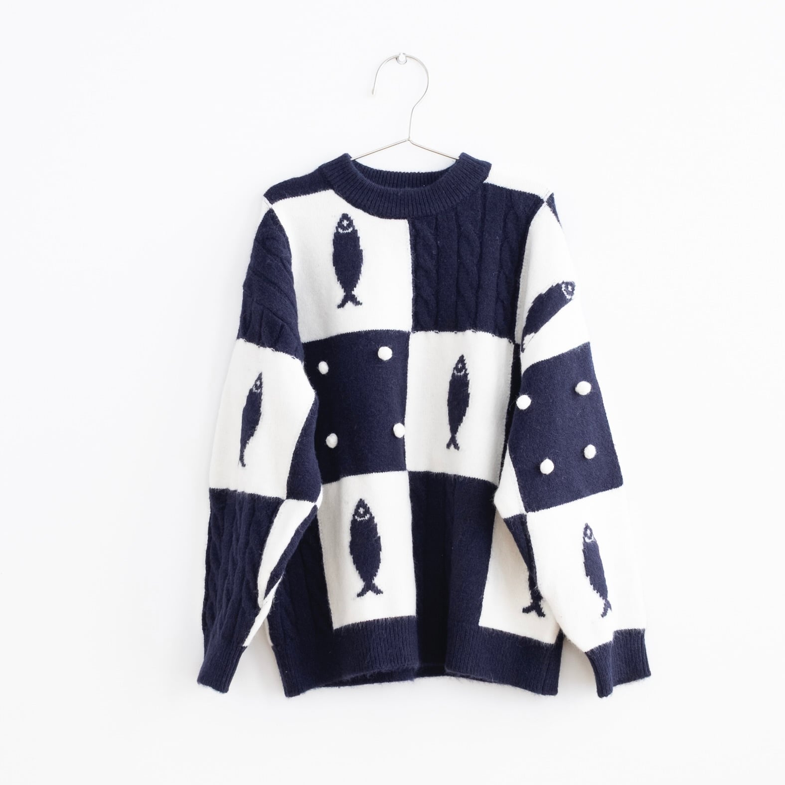 《FISH & KIDS 2026AW》KNIT FISH PATCHWORK / NAVY WHITE