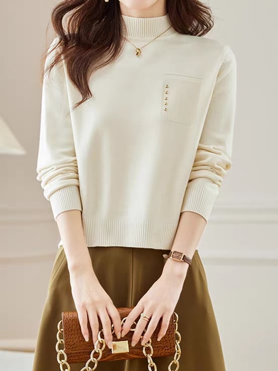 Half-high neck long-sleeved knit pullover L0822
