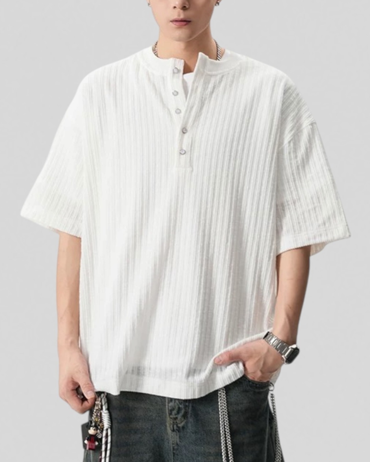Rib Henley Tee（100％/0％）