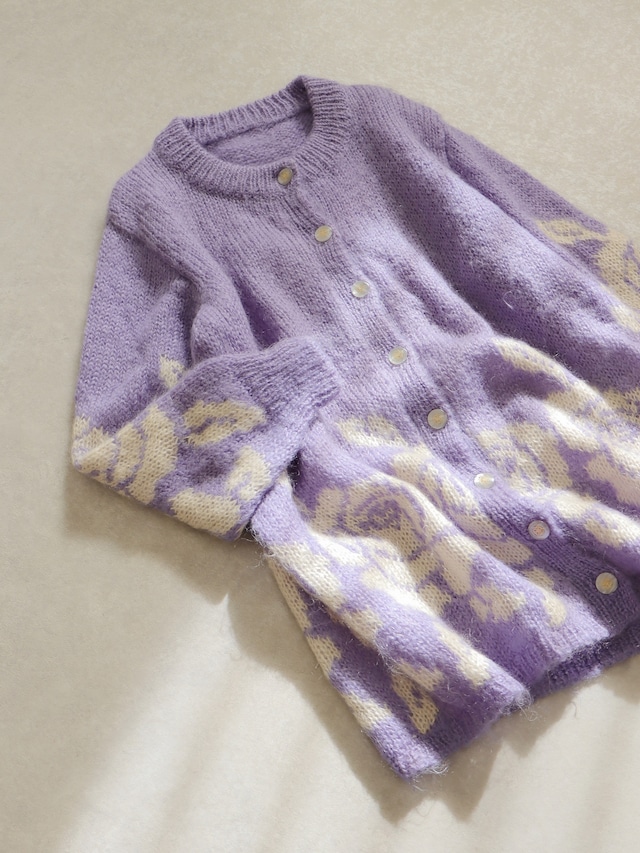 ●Mohair design flower hem & button cardigan