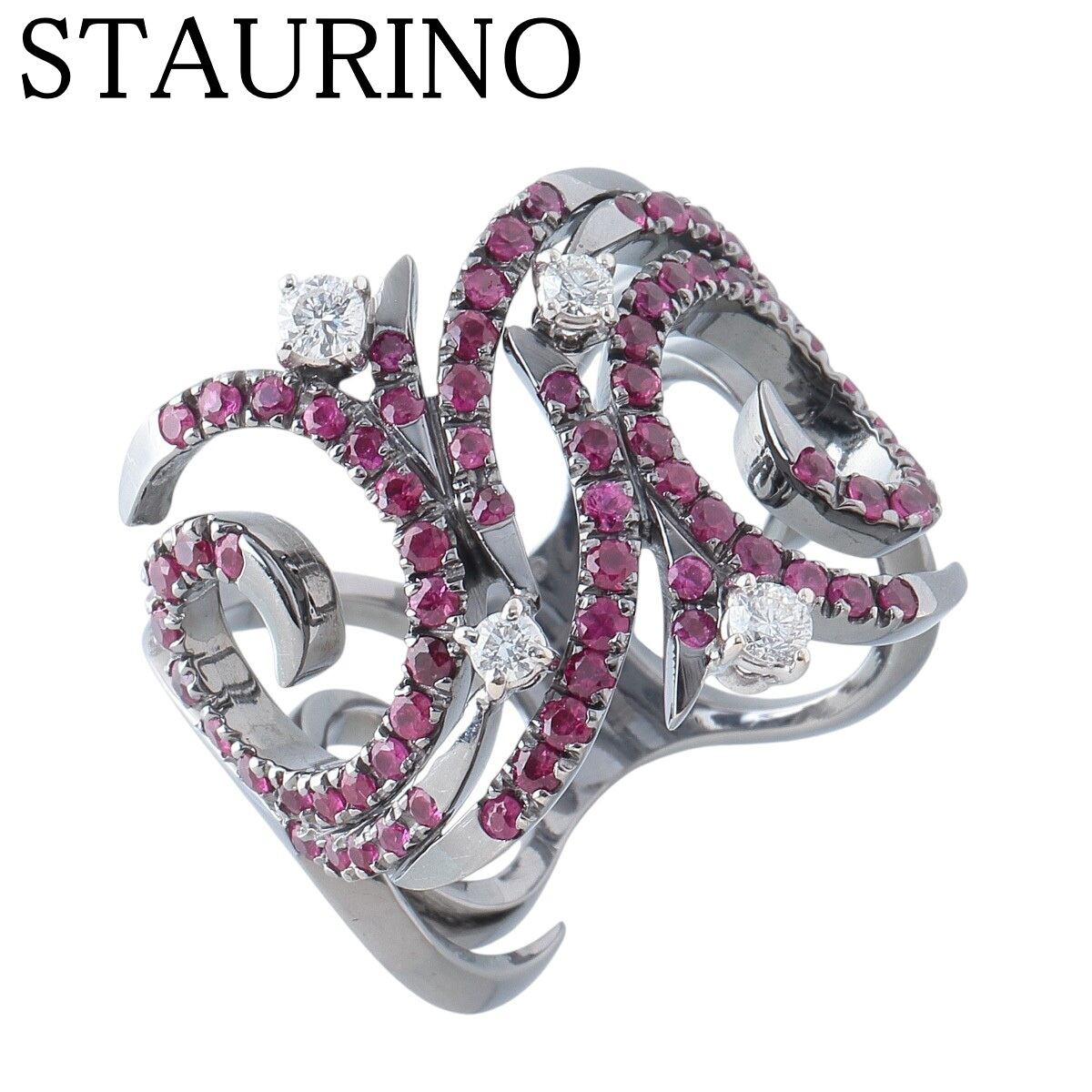 【152N5774M】750 QEEN ルビーダイヤモンド リング 12号 スタウリーノ ルビー ダイヤ リング 約12号 750 PVD【23673】