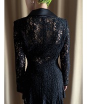 2way collar black lace shirt-4802-7
