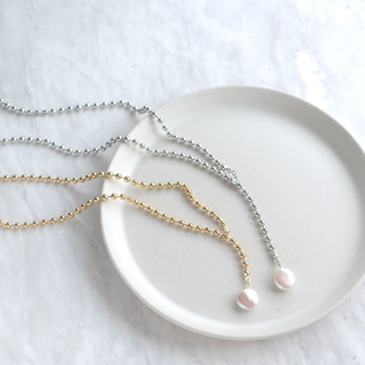 アレンジ自在 バロックパール ネックレス 淡水パール ボールチェーン