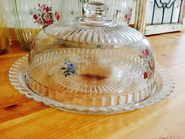 アンジェリカ ガラス製 ケーキドーム薔薇柄ケーキカバーフルーツ皿プラン・ド・パリ
