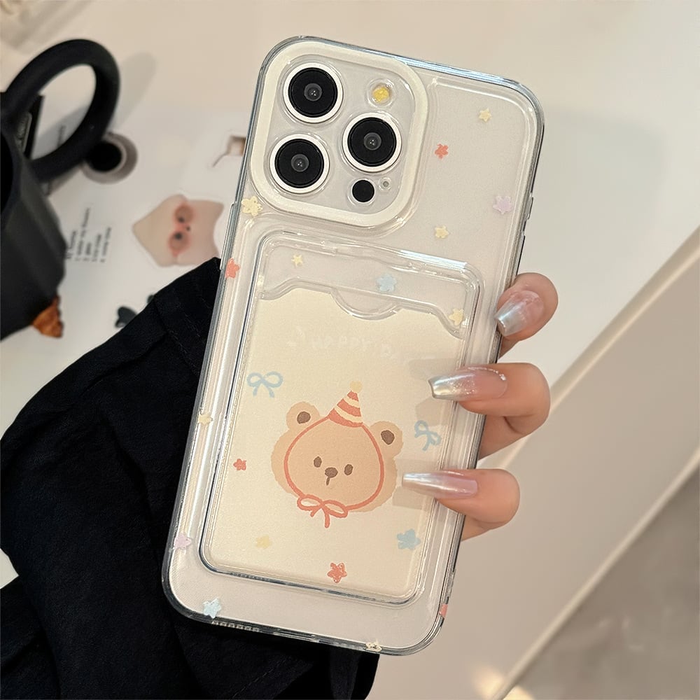 iPhone15シリーズ対応】かわいいクマさん◎カードケース付きケース
