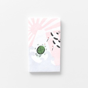 手摺り型染めぽち袋　不二に鶴亀