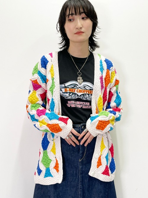 Vintage Multicolor Ramie/Cotton Knit Cardigan