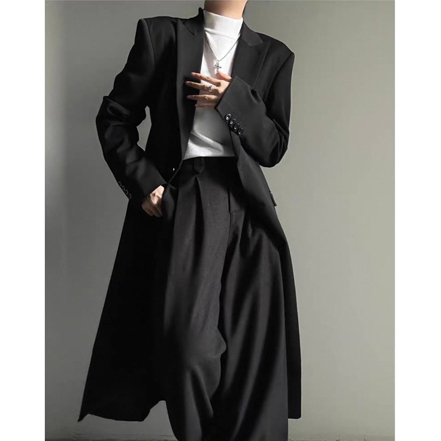 ゴスロリ 黒 ロングコート 王子系 モード系 漆黒 ロングテーラードコート