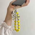 Colorful beaded heart and flower phone charm (ME247)