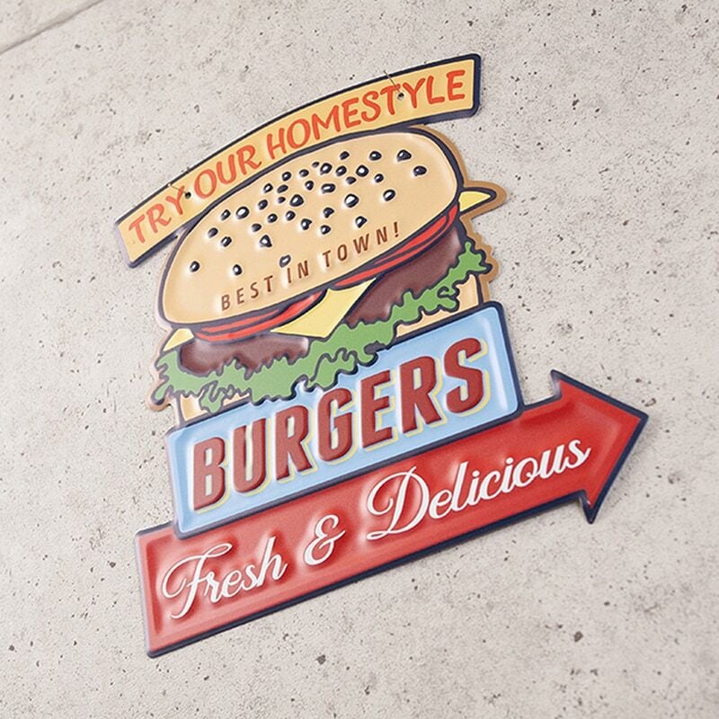 看板 ハンバーガー パテ アメリカン雑貨 エンボスプレート ハワイアン