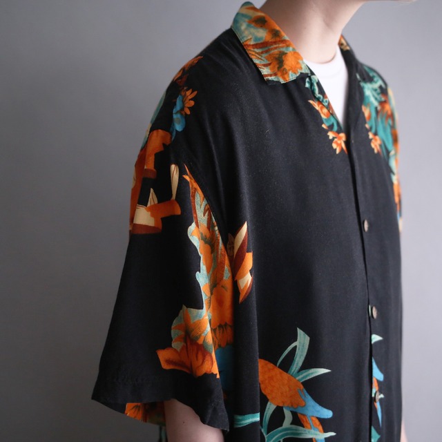 good coloring bird and botanical pattern loose h/s shirt