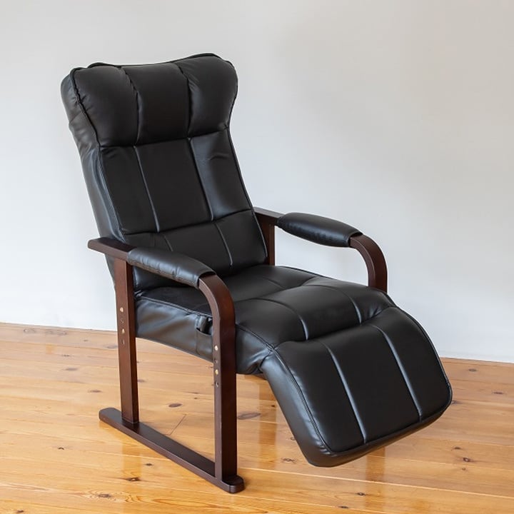 木製肘付リクライニングチェアBKブラック71～140×62×98～105cm
