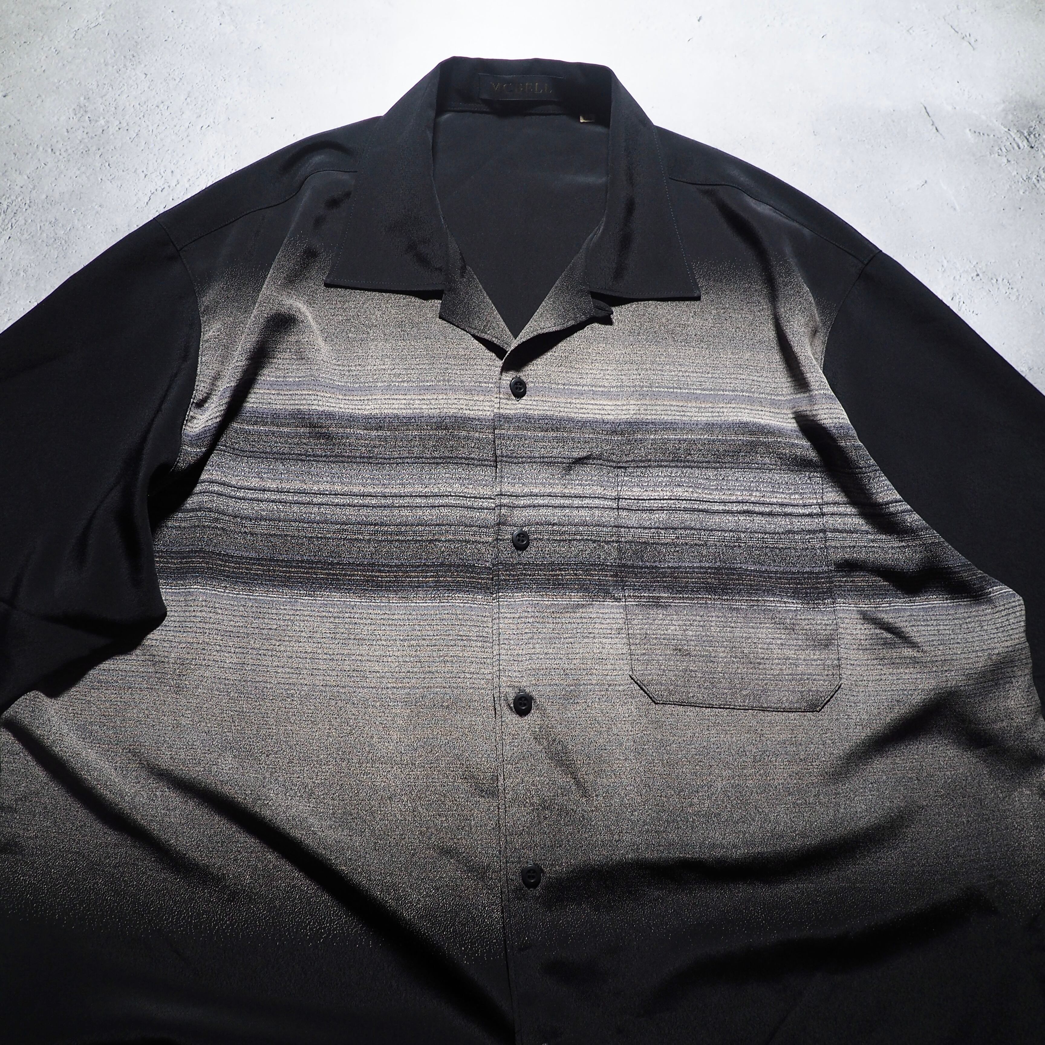 1990s Black mode Overlap line Design Drape loose Open collar shirt