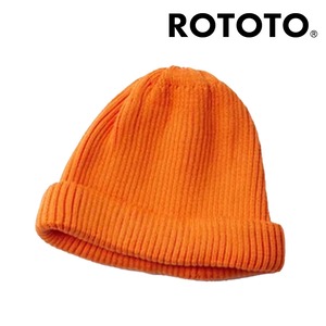 ROTOTO ロトト コットンロールアップビーニー R5021 ショート丈 ニット帽 ビーニー メンズ レディース ユニセックス 帽子 日本製 秋冬 オレンジ