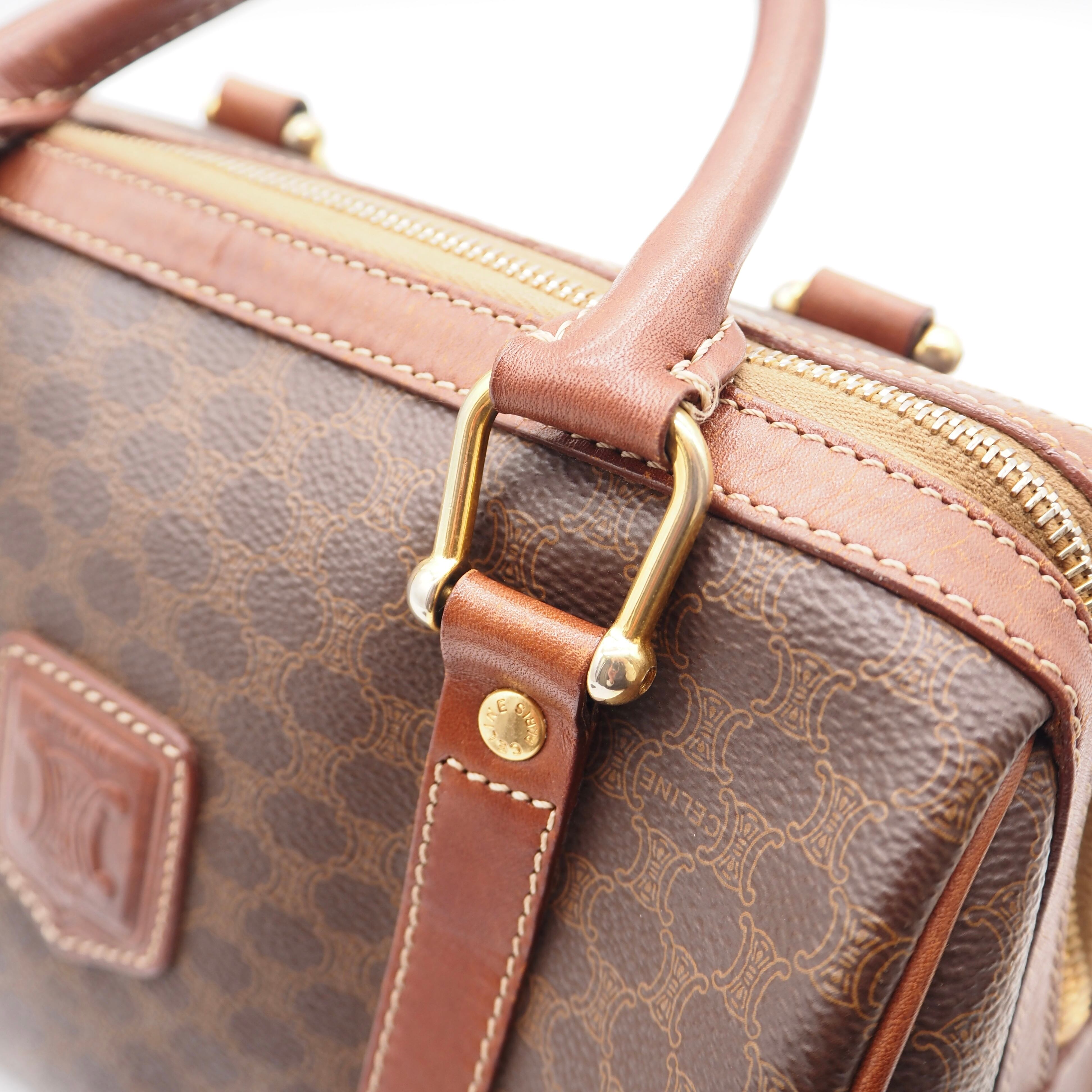 CELINE マカダム スモール ボストンバッグ レザー ダークブラウン