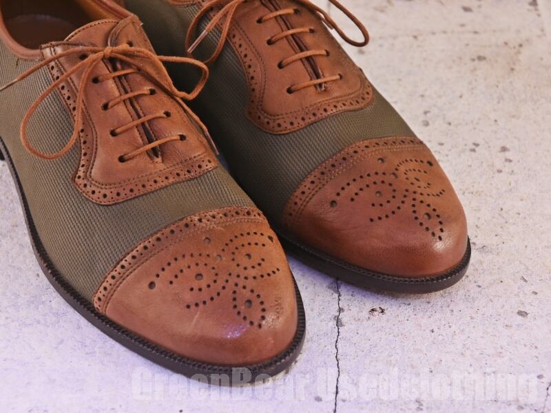 B795 スイス製 バリー BALLY ビンテージ メンズシューズ 茶×カーキ 7.5