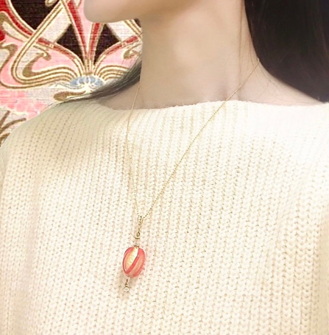 ゴールド&レッドストライプネックレス