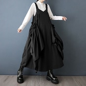 アシンメトリー ドレープ サロペットスカート 00274