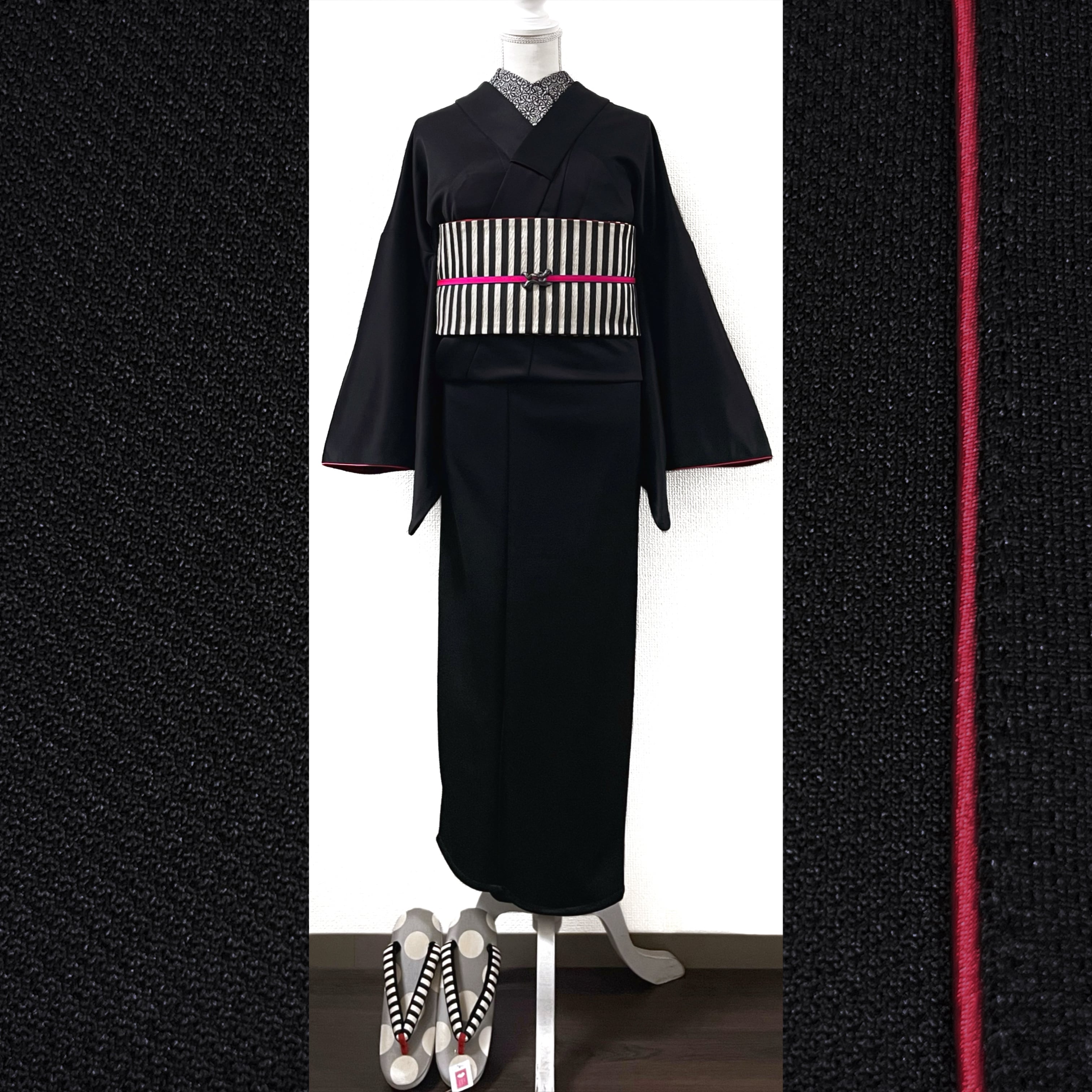 新品】楸堂オリジナルカスタマイズの黒無地ジャージ着物(ルビーレッド