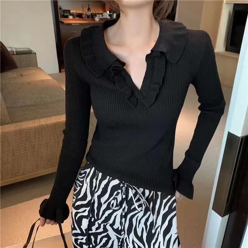 フリルVネック リブニット　AJ111-999