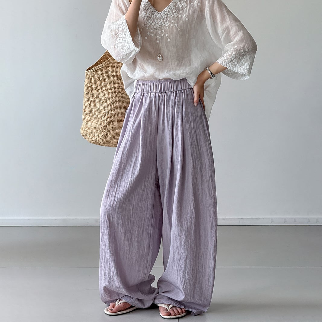 gather waist wide pants 14621