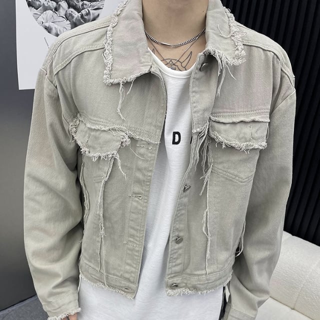 予約販売】メンズ デニム ジャケット ダメージ加工 くすみカラー