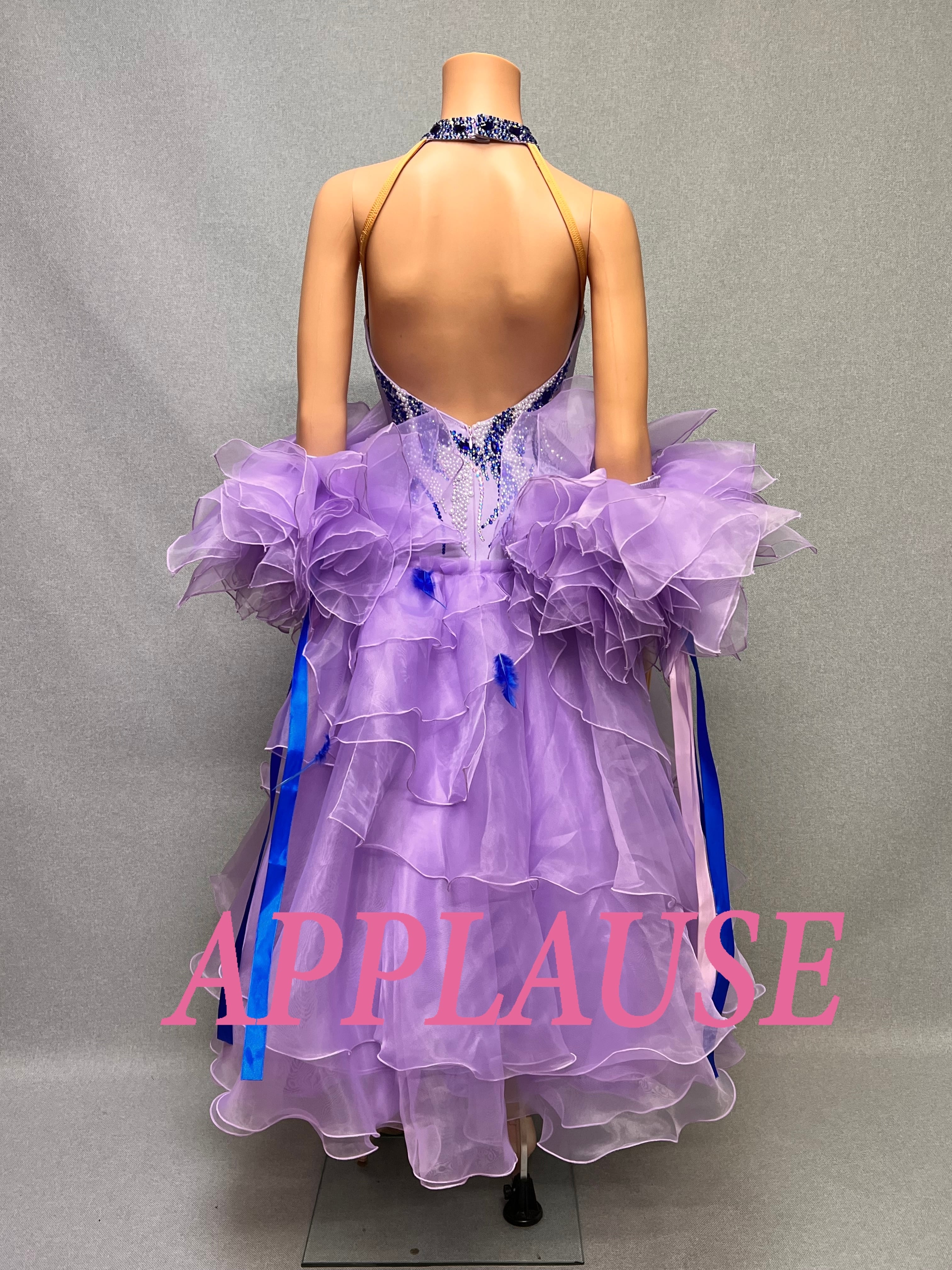 【新着】社交ダンス ドレス　スタンダード　モダンドレス　ラベンダー　M   ST-２６-３  デモ・競技用ドレス　発表会衣装　パーティドレス　ワンピース　舞台衣装