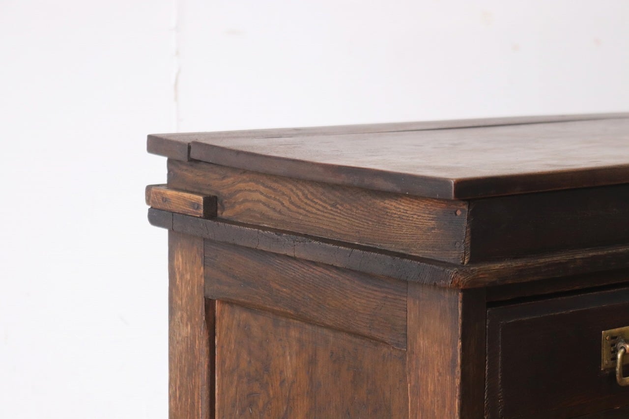 レトロ 文机 ローテーブル 座卓 帳場机 跳ね上げ天板 無垢材 引き出し