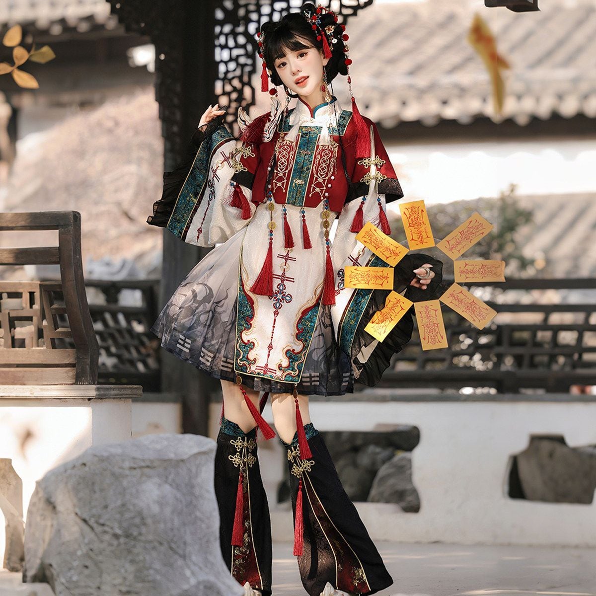 朱札の陰陽姫チャイナ風セットアップ | Maiden's Rêve