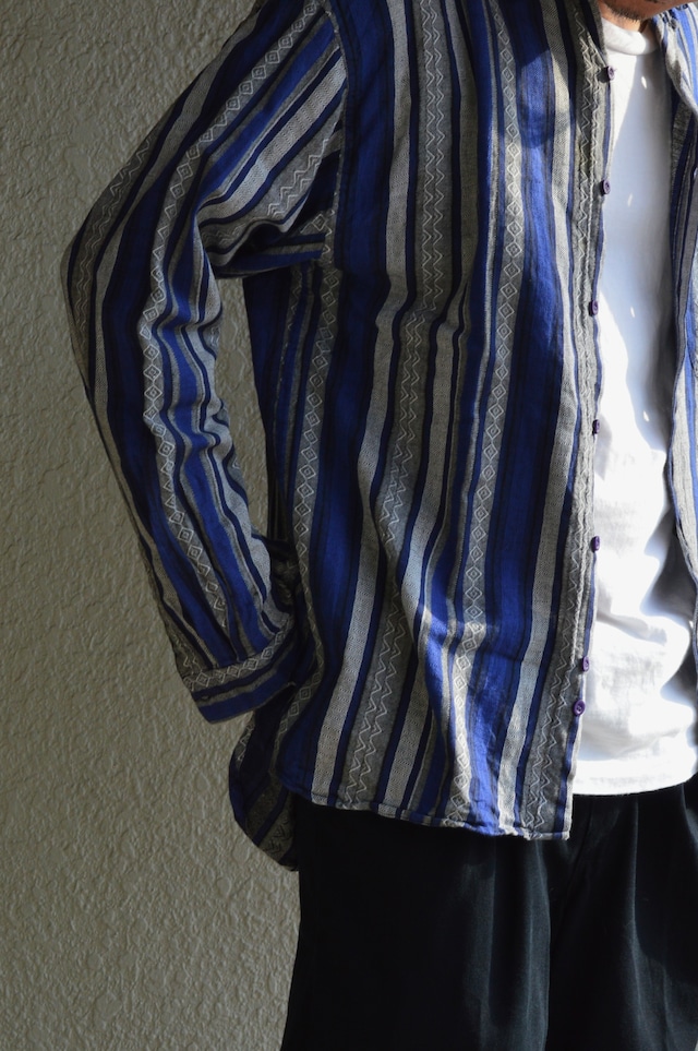 SOSTANZA 1990's From USA Stripe Geometric Cotton Blanket Long Shirt ソスタンツァ 90s ブランケットシャツ