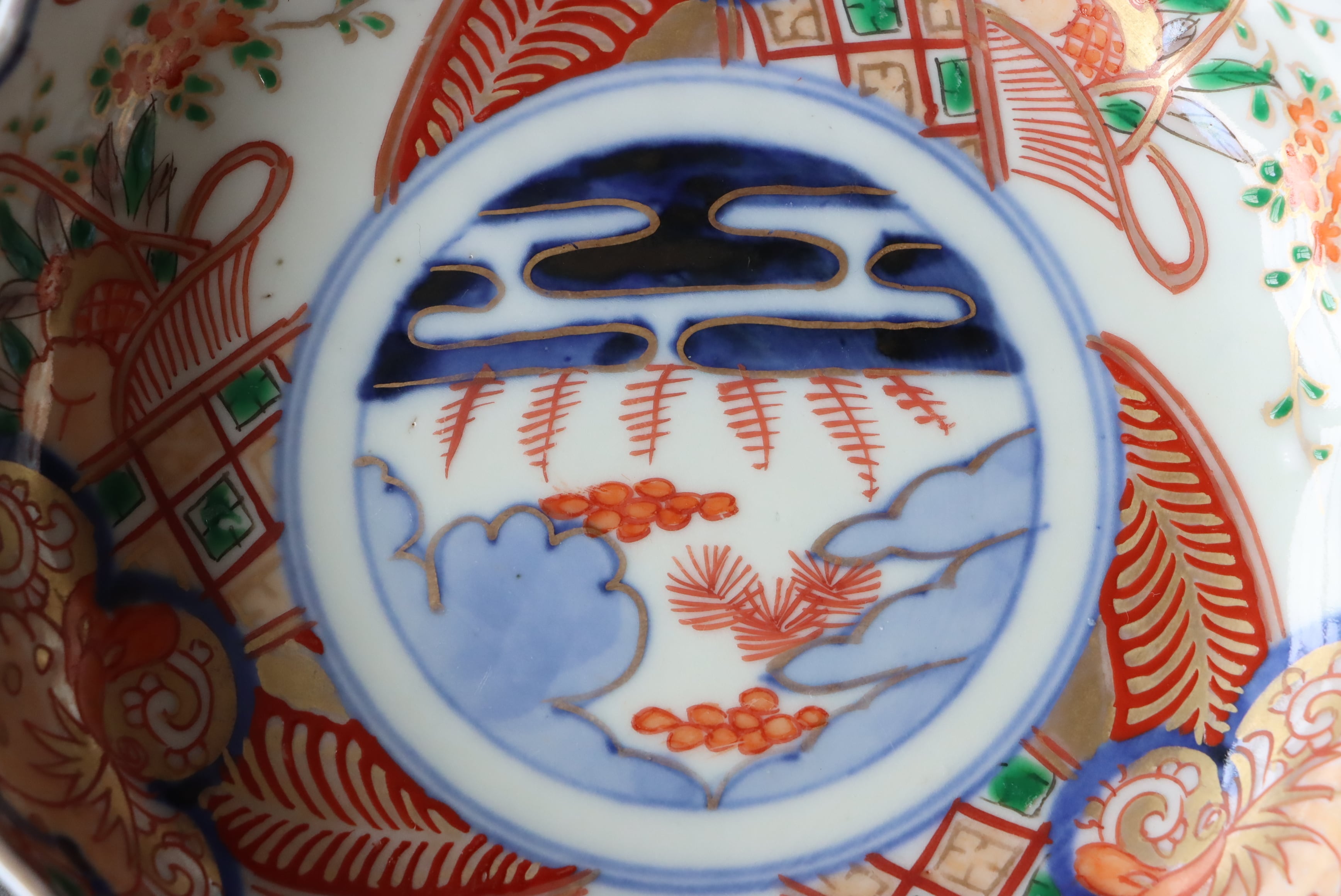 伊万里焼 色絵 花籠文 輪花 膾皿/Imari 