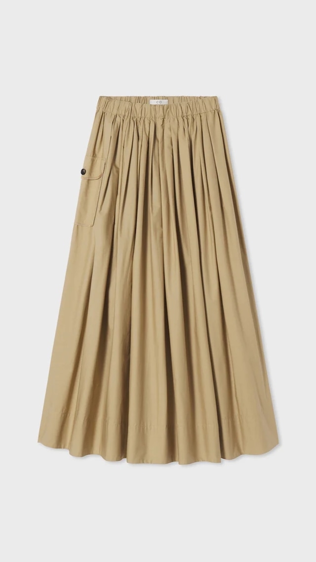 CO -Elastic Waist Midi Skirt in Cotton Poplin- : KHKAI,